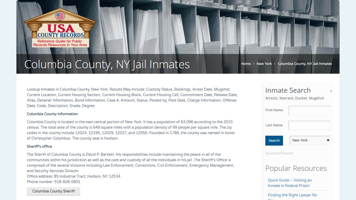 Columbia County, NY Jail Inmates | Name Search